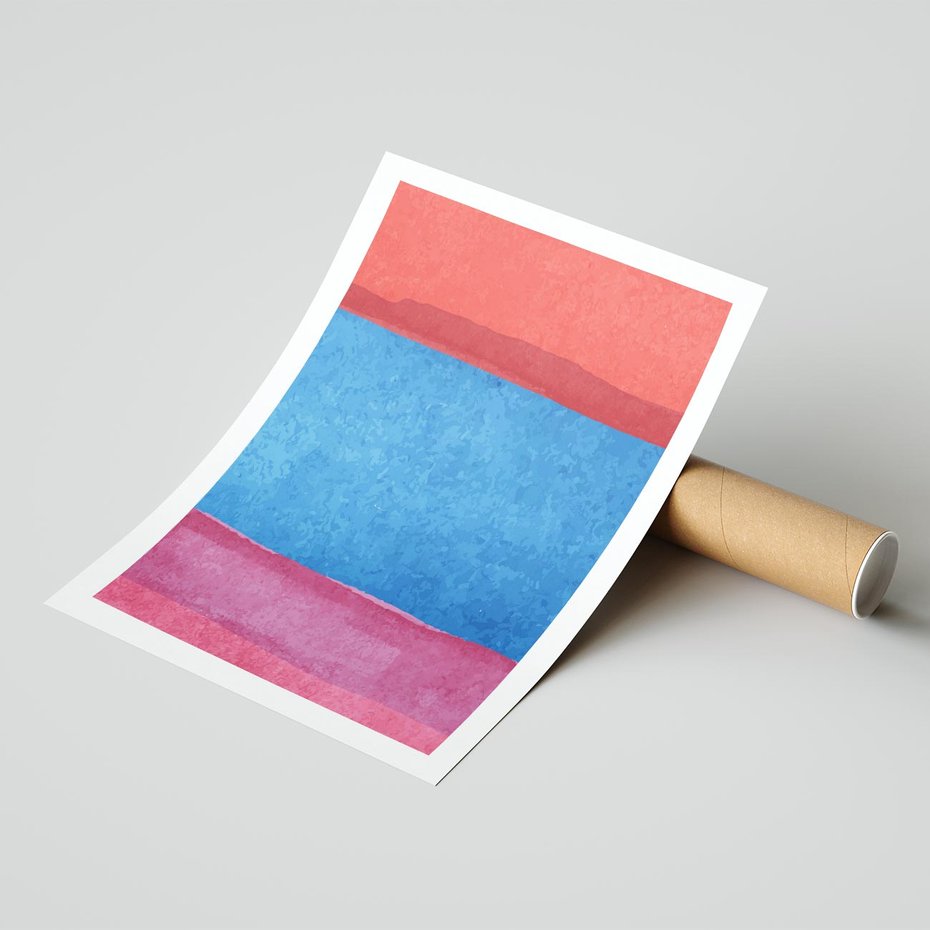 Plakat bez ramy 21x30 - Migocące Formy - kolorowe akwarelowe pasy, odcienie czerwień