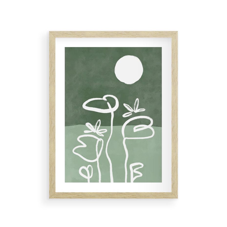 Plakat w ramie 30x40 - Wibracje Naturalnej Równowagi - zielony plakat, roślinne inspiracje - rama drewno