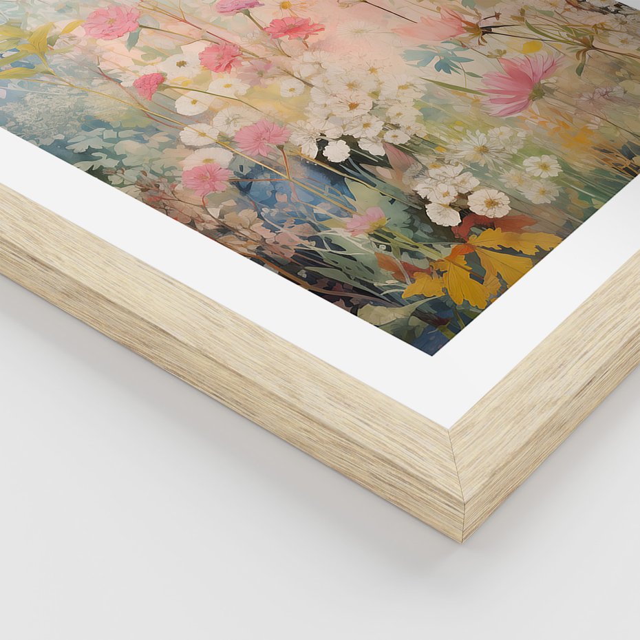 Zestaw obrazy w ramie 50x70 galeria - kwiaty, łąka, akwarela, boho - rama drewno