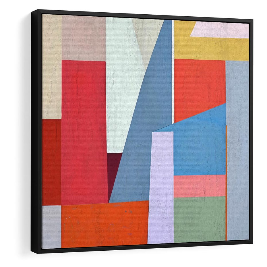 Obraz w ramie 50x50 - Migotliwe Nastroje Kształtów - różne geometryczne formy, olejny obraz - rama czarna