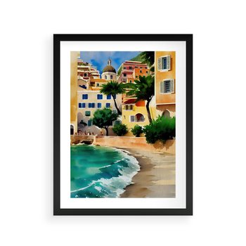 Plakat w ramie 30x40 - Zamieszkajmy Tu - akwarela, śródziemnomorski klimat - rama czarna