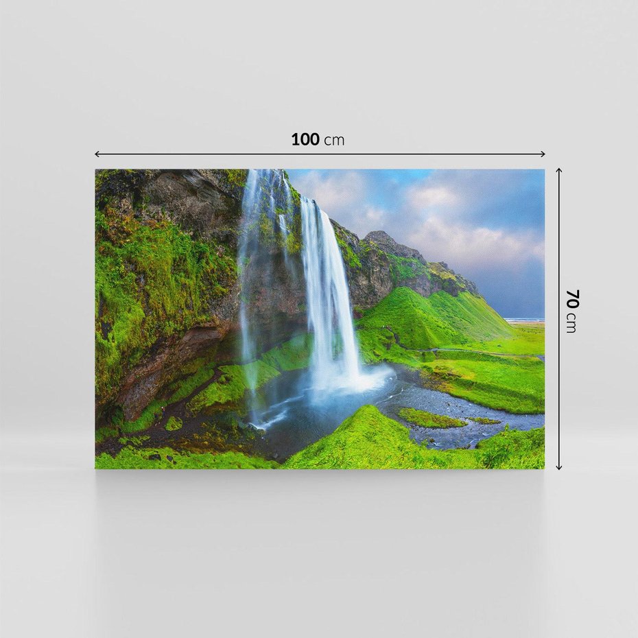 Obraz na płótnie 100x70 - majestat górskiego krajobrazu - wodospad, góry