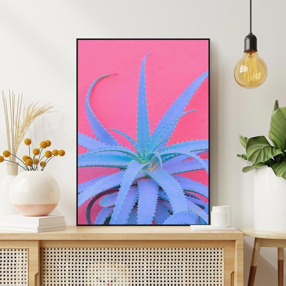 Obraz w ramie 70x100 - Piękno Pustyni - kaktusy, liście - rama czarna