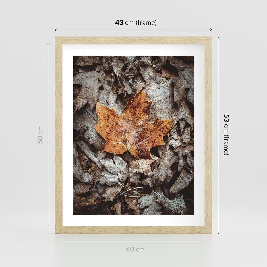 Plakat w ramie 40x50 - Jesienne Czarowanie - suchy liść, żółty - rama drewno