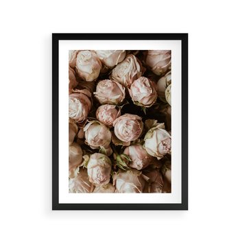 Plakat w ramie 50x70 - Róże i Różowe Kwiaty w Kompozycji - róże, różowe kwiaty - rama czarna