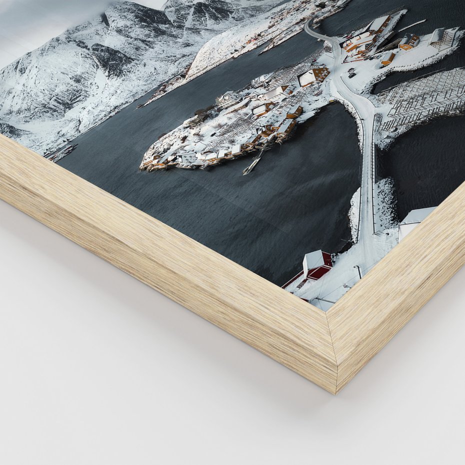 Zestaw obrazy w ramie 40x50 galeria - Norwegia, skandynawski, domek, góry - rama drewno