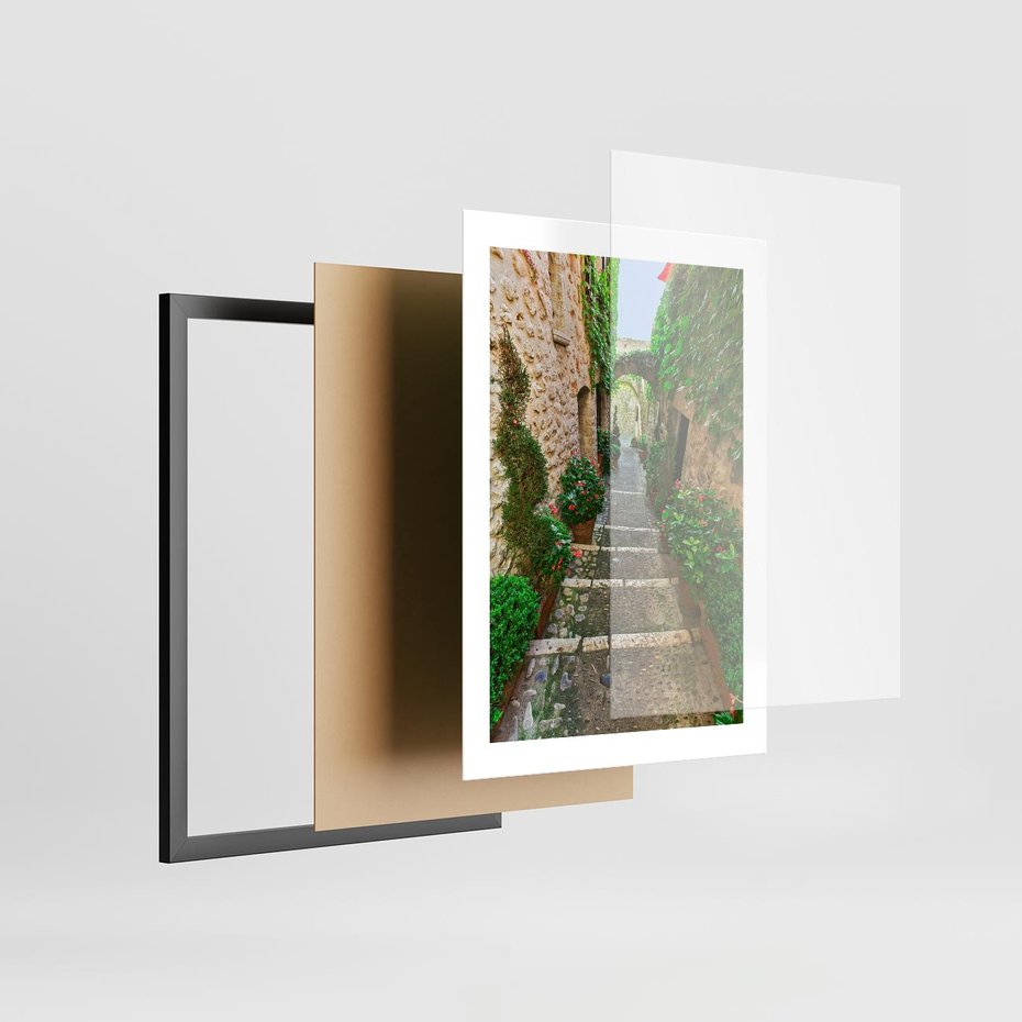 Plakat w ramie 30x40 - Magiczna podróż w głąb miasta - uliczka, perspektywa - rama czarna