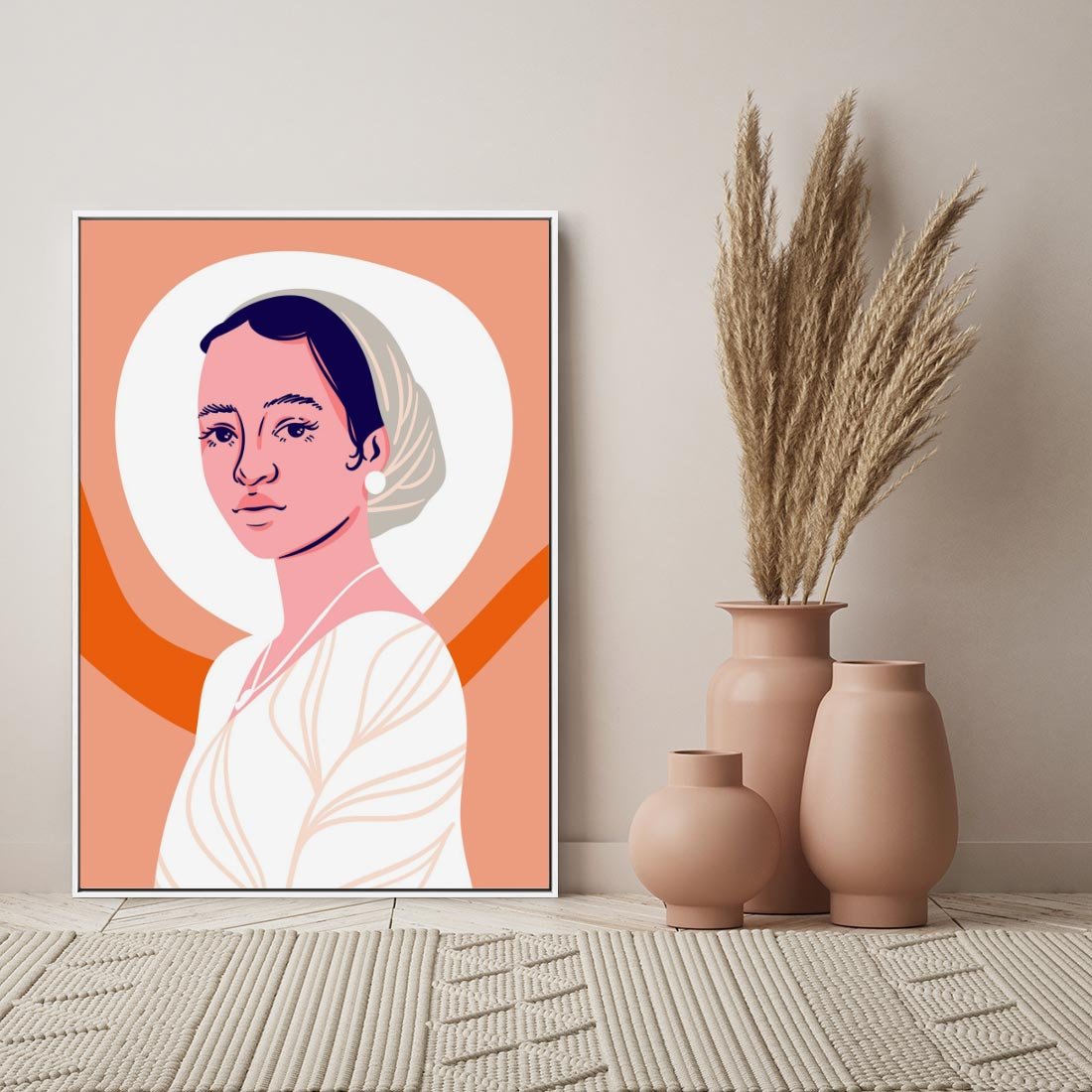 Obraz w ramie 70x100 - Kobieca Harmonia - nowoczesny plakat, styl retro - rama biała