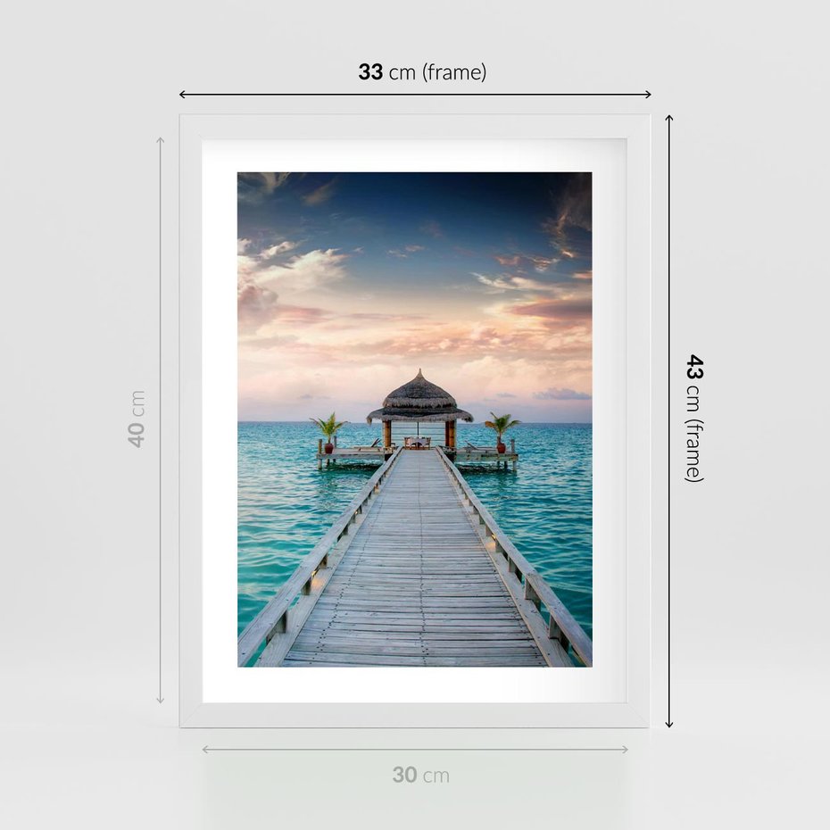 Plakat w ramie 30x40 - Morski Pomost - morze, pomost - rama biała