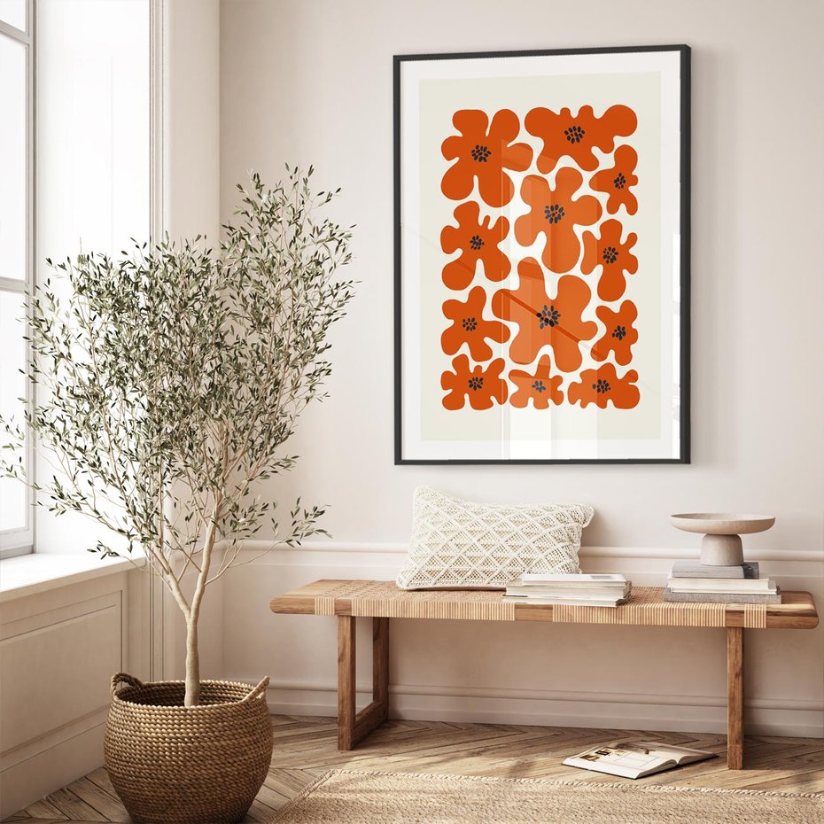 Plakat bez ramy 30x40 - Wibracje Przestrzeni - abstrakcyjne czerwone kwiaty, kompozycja