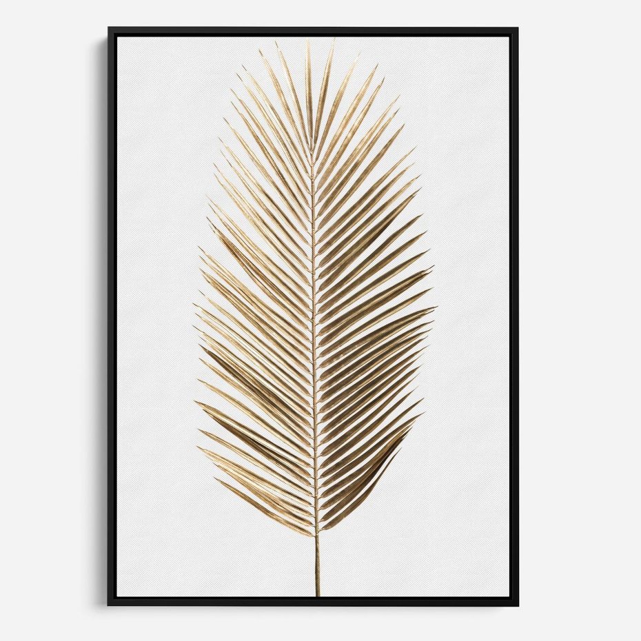 Obraz w ramie 50x70 - Złoty blask palmowego liścia - złota, palma - rama czarna