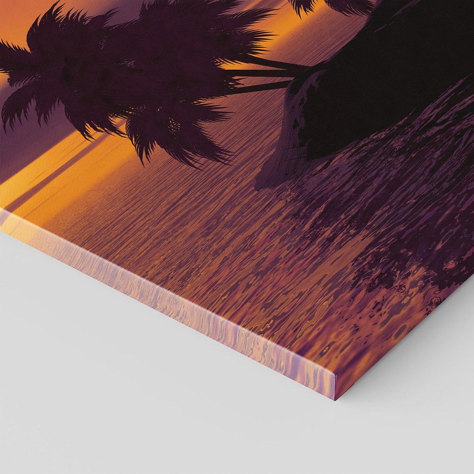 Obraz na płótnie 60x60 - Zachód słońca - Palmy nad morzem - zachód słońca, palmy