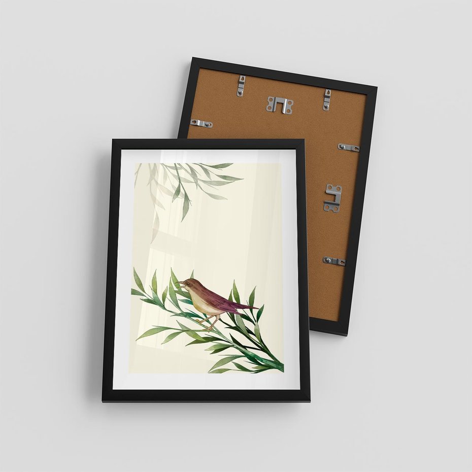 Plakat w ramie 30x40 - Roślinne Nastroje - japońska sztuka, ptak - rama czarna