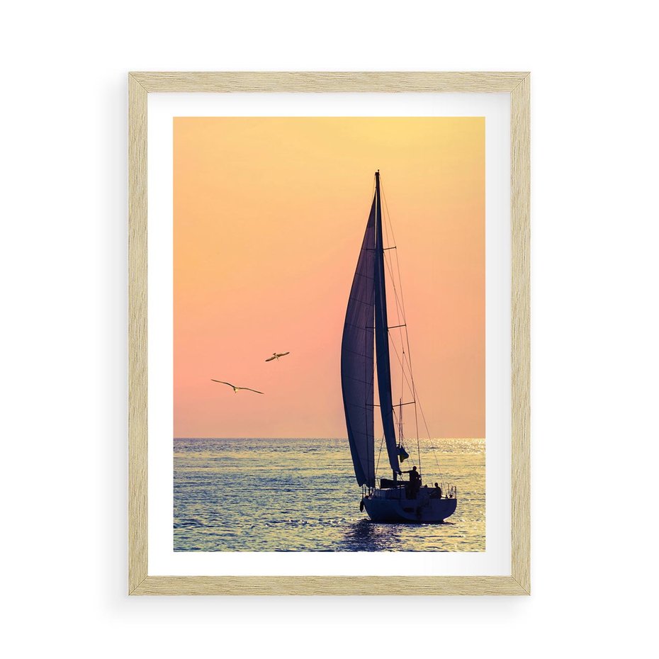 Plakat w ramie 50x70 - Żaglówka na Horyzoncie - żaglówka, jacht - rama drewno