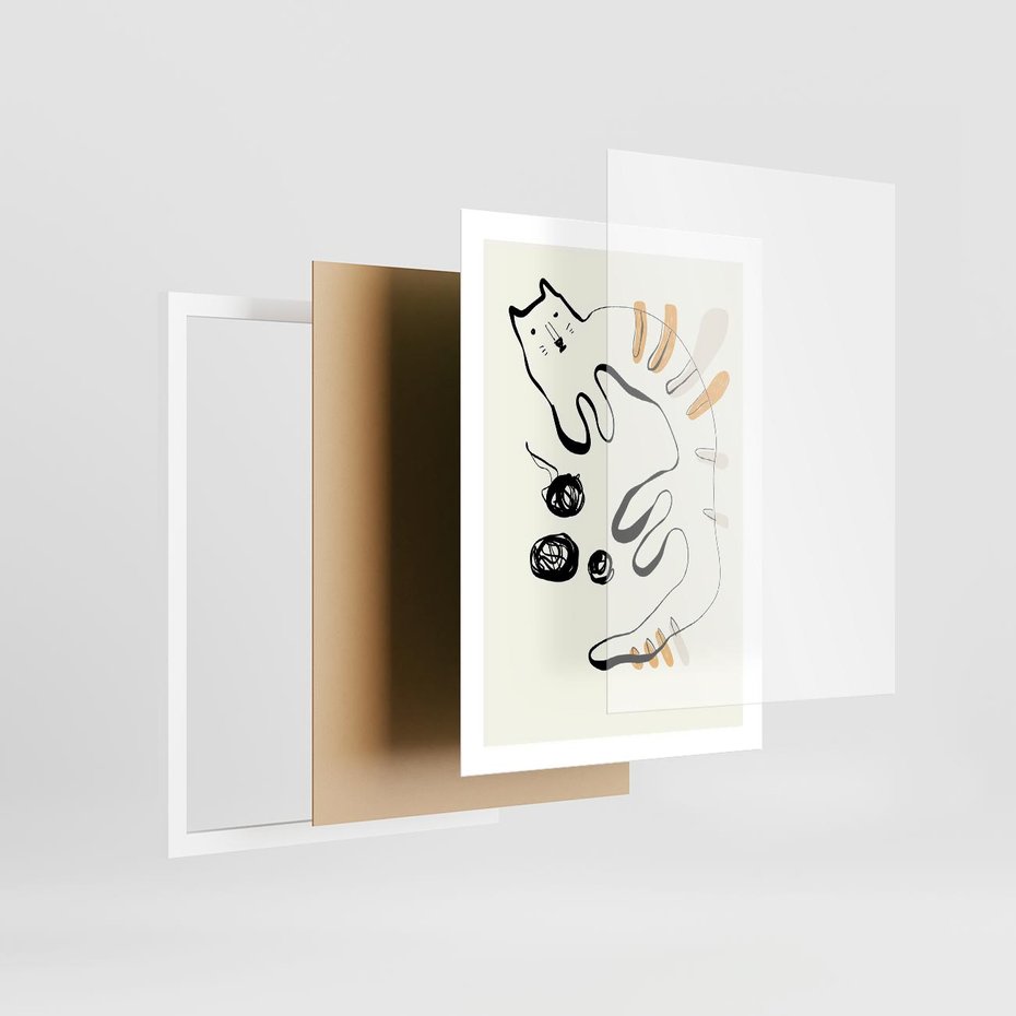 Plakat w ramie 50x70 - Picassowska Abstrakcja Kota - abstrakcyjna grafika kota, jak picasso - rama biała