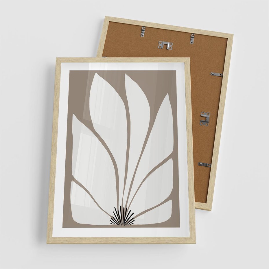 Plakat w ramie 50x70 - Ekspresyjne Kontury - abstrakcyjny kwiat, beże i brązy - rama drewno
