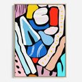 Obraz w ramie 50x70 - Kolory Na Czerni - abstrakcyjne formy, komiksowy styl - rama drewno