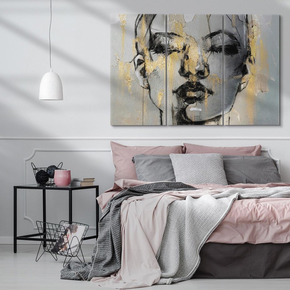 Obraz na płótnie 120x80 - Kobieta - Abstrakcyjne Malowidło - złote, usta abstrakcja