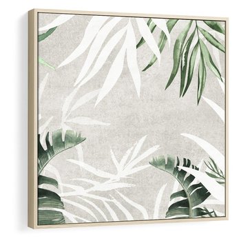 Obraz w ramie 80x80 - Zielony Raj - monstera, palmy - rama drewno