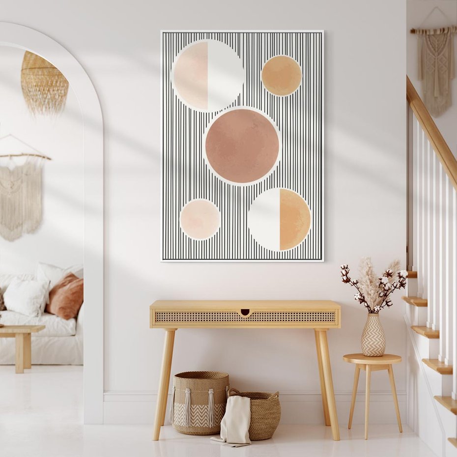 Obraz w ramie 70x100 - Rozplątane Granice - abstrakacyjna nowoczesna sztuka, koła okręgi - rama biała