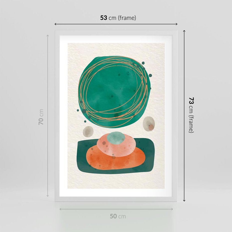 Plakat w ramie 50x70 - Rozmyte Granice - abstrakcyjne plamy, zielony - rama biała