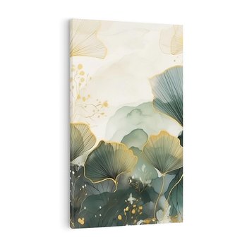 Obraz na płótnie 80x120 - Natura w Złotym Odcieniu - złote elementy, liście miłorzębu japońskiego