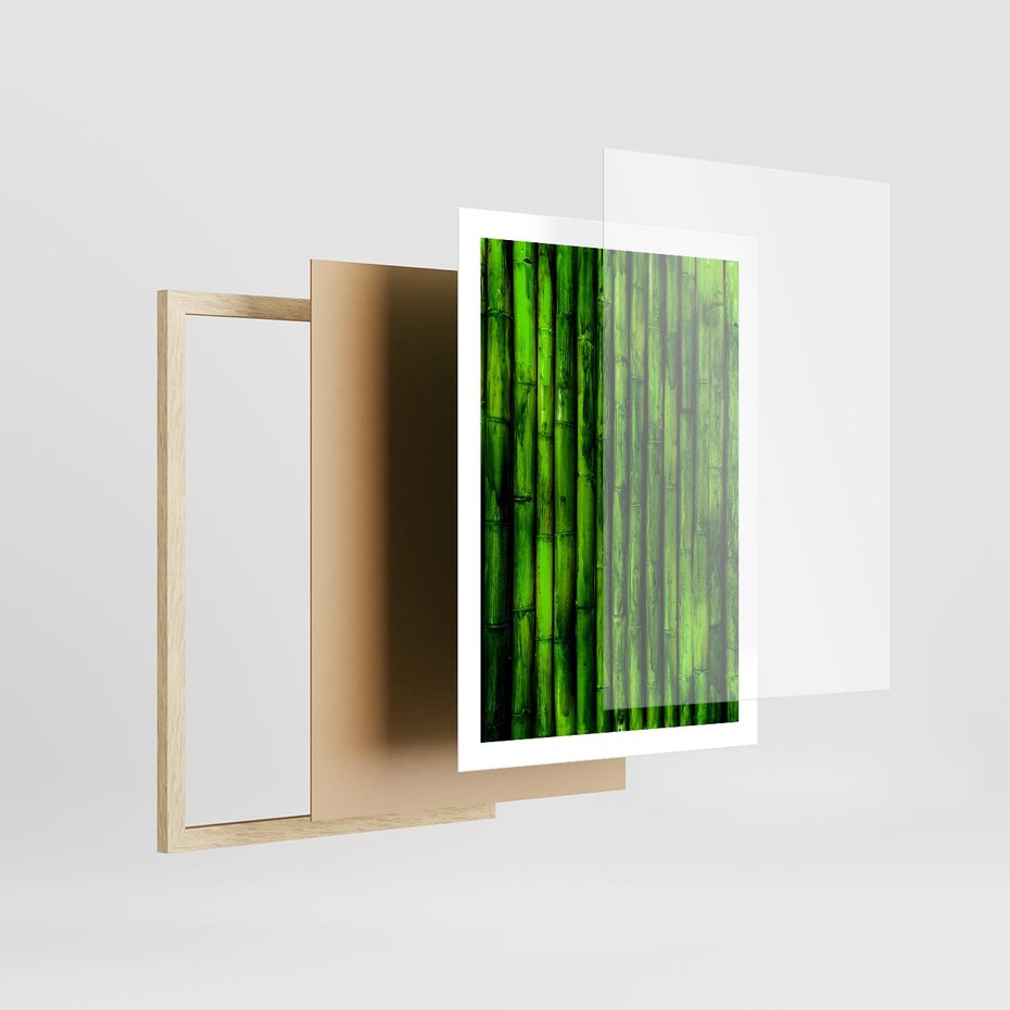 Plakat w ramie 50x70 - Bambusowy urok zielonej harmonii - bambus, zieleń - rama drewno