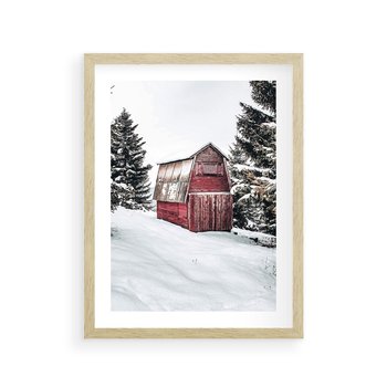 Plakat w ramie 50x70 - Domek w Śnieżnych Górach - domek, góry - rama drewno