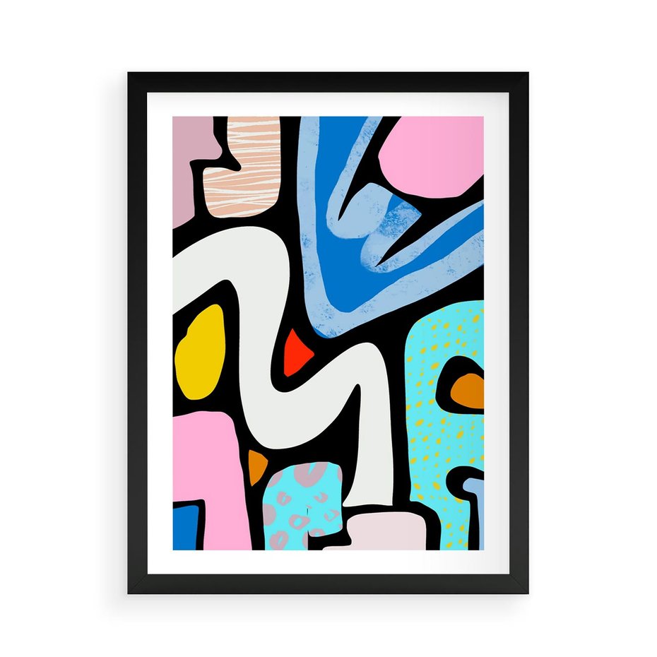 Plakat w ramie 50x70 - Komiksowe Formy - abstrakcyjne formy, komiksowy styl - rama czarna