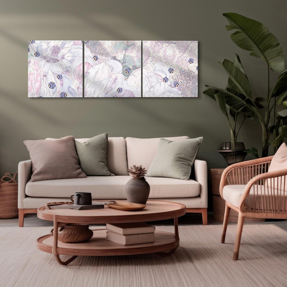 Obraz na płótnie 150x50 - Malowane oddechy istnienia - pomieszane tekstury, kwiatowe elementy