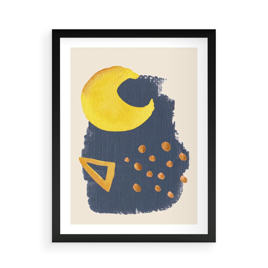 Plakat w ramie 50x70 - Migocące Nocne Barwy - abstrakcyjna akwarelowa plama, granatowa - rama czarna