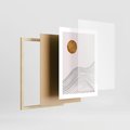 Plakat w ramie 30x40 - Minimalistyczne Słońce: Blask i Złoto - grafika, minimalizm - rama drewno