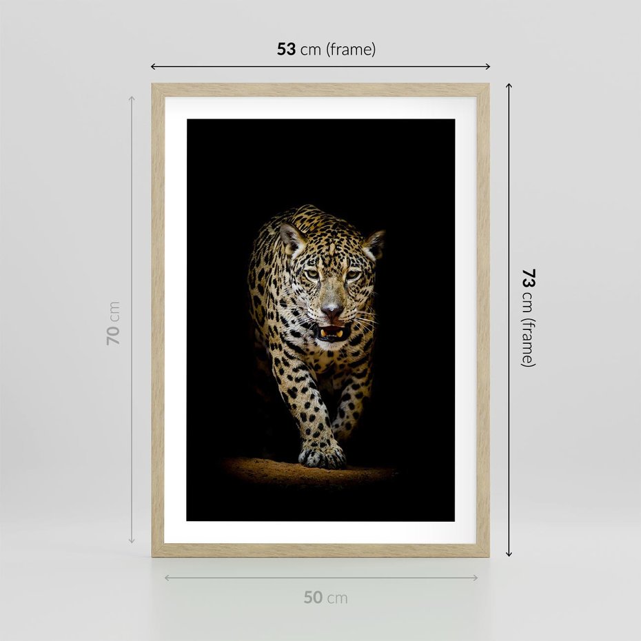 Plakat w ramie 50x70 - Elegancja lamparta - lampart, pantera - rama drewno