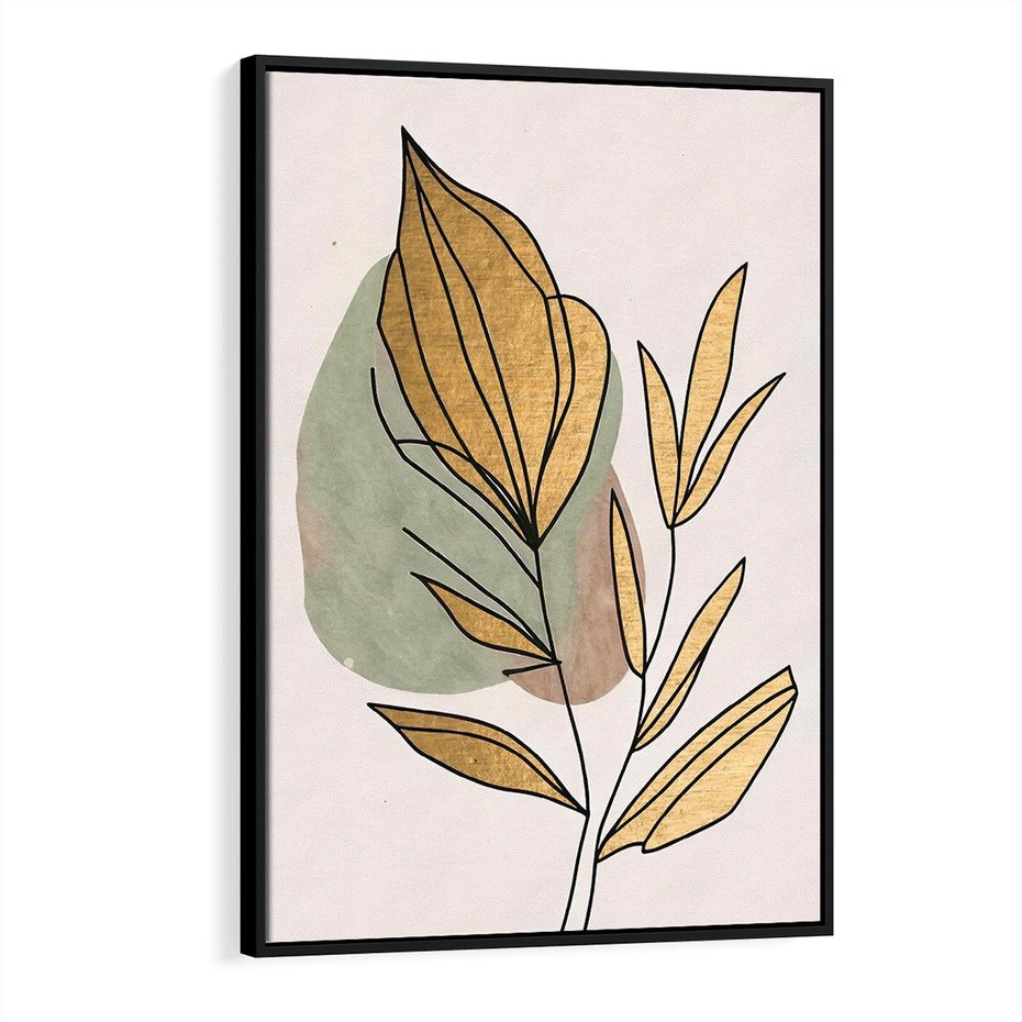 Obraz w ramie 70x100 - Rozkwitające Wnętrza Światła - abstrakcyjny obraz boho, liście - rama czarna