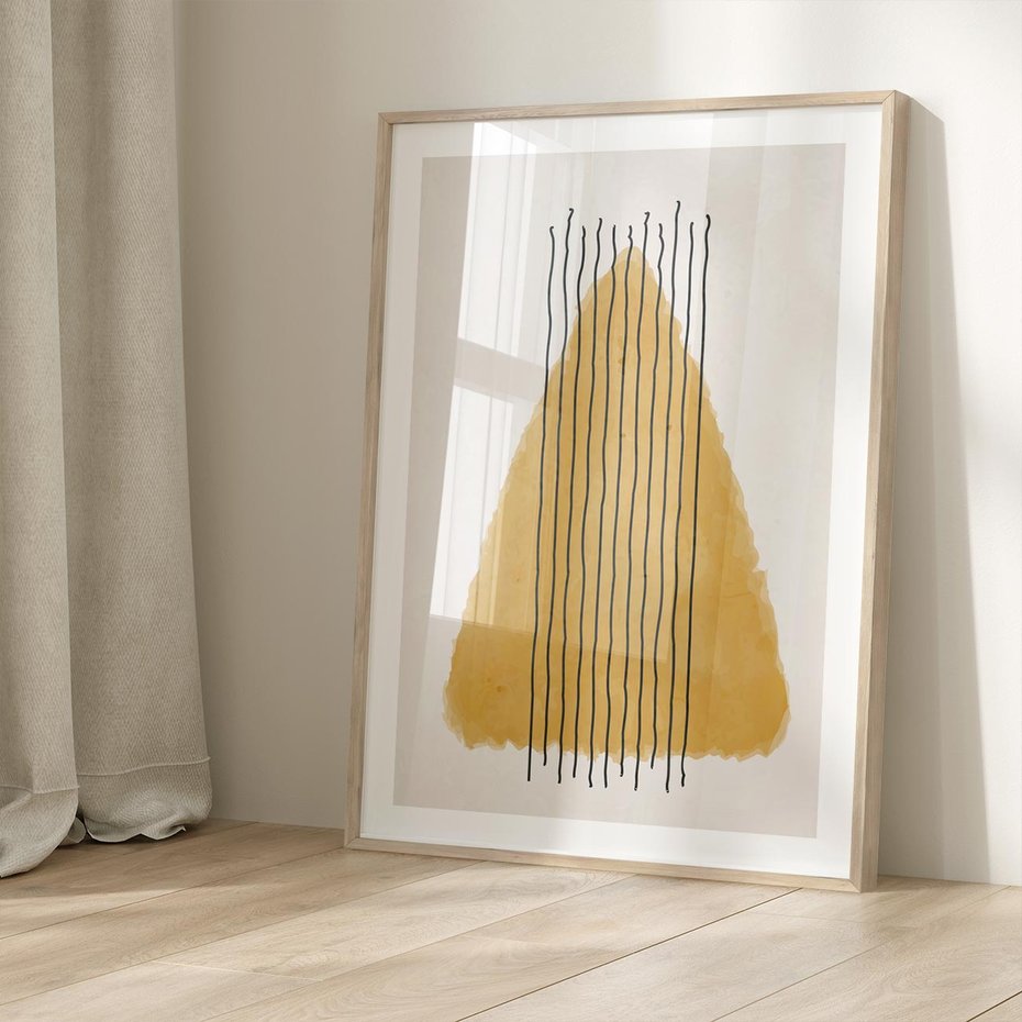 Plakat w ramie 40x50 - Migocące Impulsy - abstrakcyjna akwarelowa plama, nieregularne kreski - rama drewno