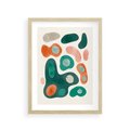 Plakat w ramie 30x40 - Kolorowe Przenikanie - przypadkowe abstrakcyjne plamy, pomarańczowy i zielony - rama drewno