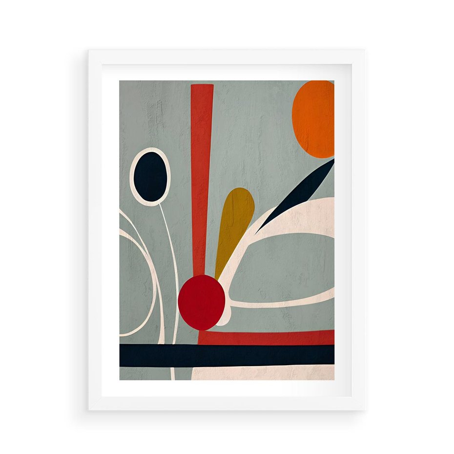 Plakat w ramie 50x70 - Harmonia Kolorowych Impulsów - abstrakcyjny obraz olejny, dziwne formy - rama biała