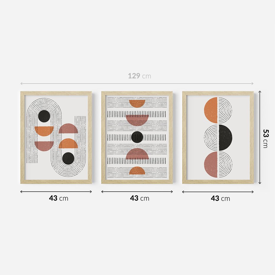 Zestaw obrazy w ramie 40x50 galeria - Geometryczne, scandi, minimalizm - rama drewno