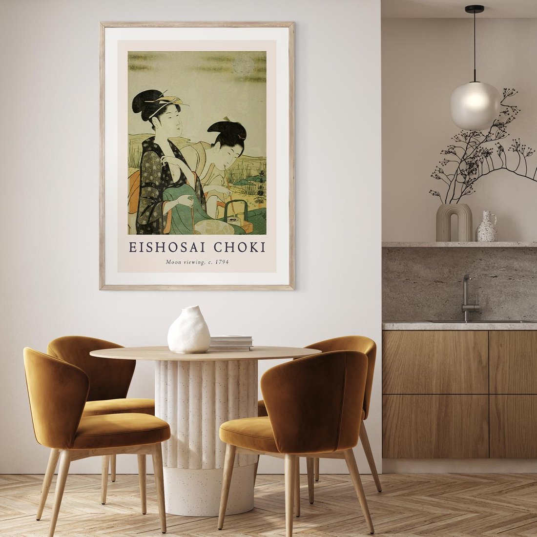 Plakat w ramie 40x50 - Rycina Eishosai Choki - staraa chińska rycina, eishosai choki - rama drewno