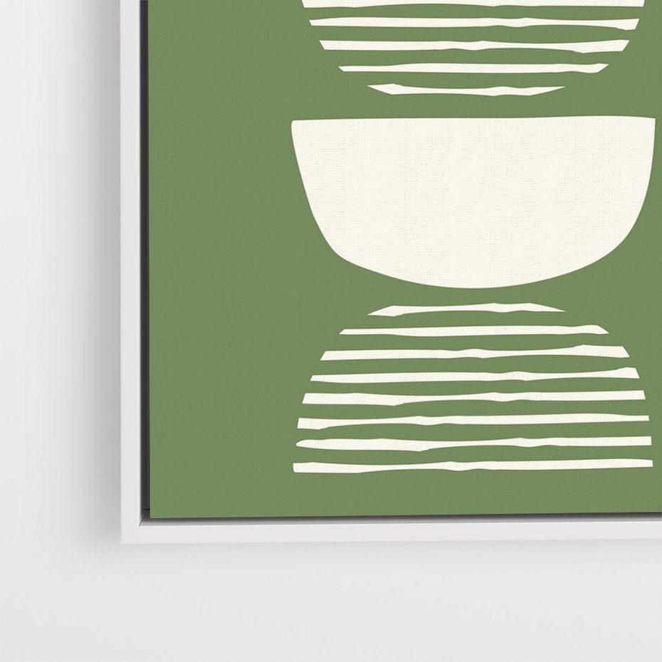 Obraz w ramie 50x50 - Migotliwe Formy - geometryczne boho kształty na brązowym, oliwkowym tle - rama biała