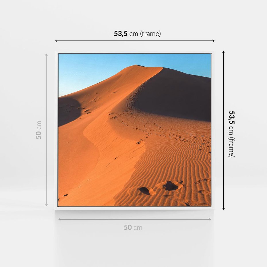 Obraz w ramie 50x50 - Piasek pustyni wędruje - pustynia, piasek - rama biała
