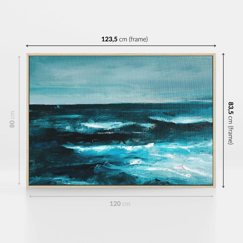 Obraz w ramie 120x80 - Burza Nad Granatowym Oceanem - piękny marynistyczny obraz olejny, wzburzone ciemne morze - rama drewno