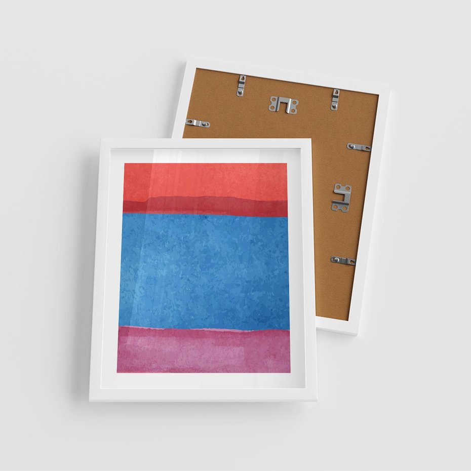 Plakat w ramie 40x50 - Migocące Formy - kolorowe akwarelowe pasy, odcienie czerwień - rama biała