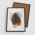 Plakat w ramie 50x70 - Minimalizm w Liściach Monstery: Plamy i Kropki - minimalizm, monstera plamy - rama czarna
