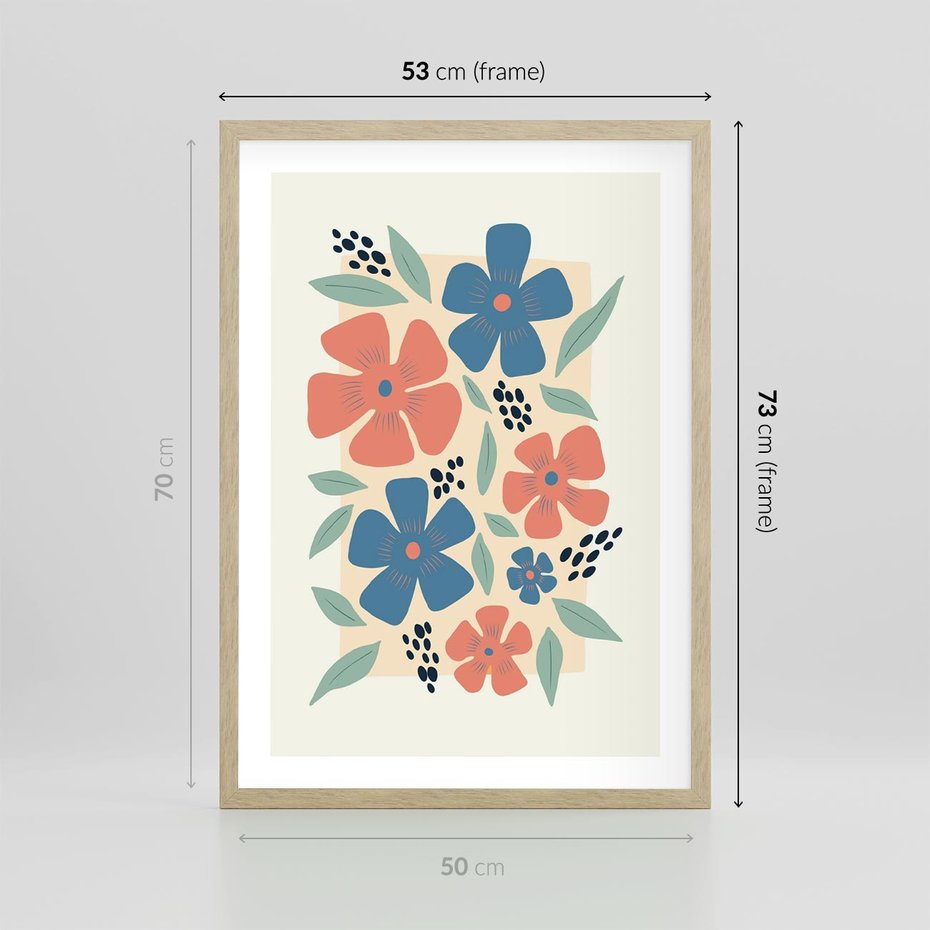 Plakat w ramie 50x70 - Kolorowe Pasmo - kwiaty, nowoczesna abstrakcja - rama drewno