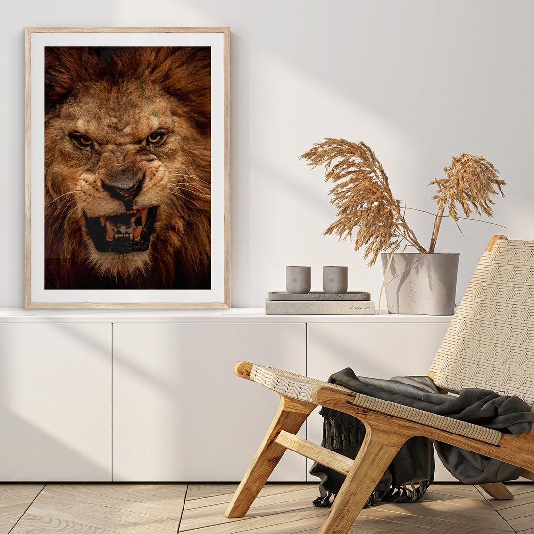 Plakat w ramie 50x70 - Władca Sawanny - lew, sawanna - rama drewno