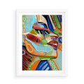 Plakat w ramie 50x70 - Kolorowe Wnętrza Kształtów - abstrakcyjny portret kobiety, twarz - rama biała