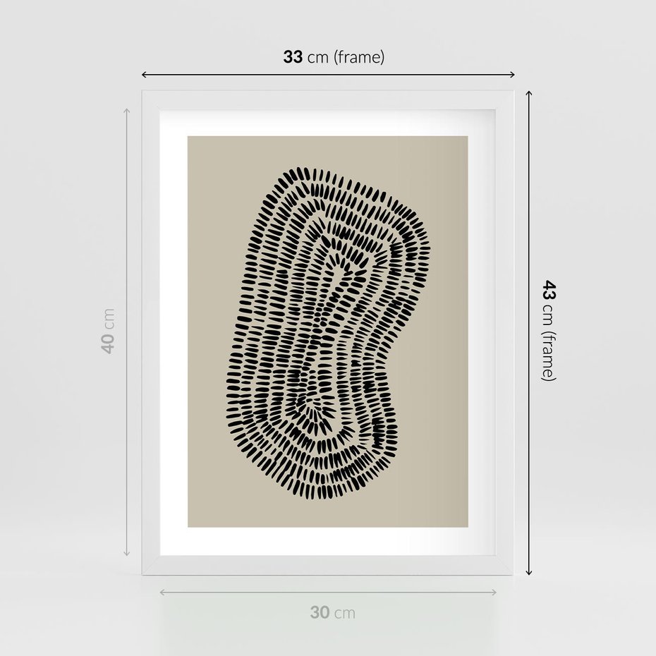 Plakat w ramie 30x40 - Nowoczesne Odbicia Wnętrza - boho plakat, czarne kropki kreski - rama biała