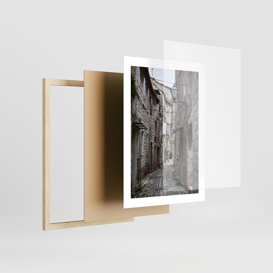 Plakat w ramie 30x40 - Malownicza uliczka we Włoszech - uliczka, Włoch - rama drewno