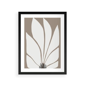 Plakat w ramie 30x40 - Ekspresyjne Kontury - abstrakcyjny kwiat, beże i brązy - rama czarna